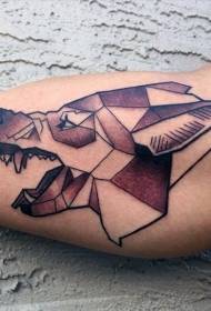 rankos geometrinio stiliaus spalvotas vilko galvos tatuiruotės raštas