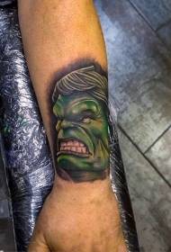 wrist color comic style angry hulk tattoo pattern