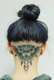ragazza testa point nero thorn linea semplice pianta fiore fiore tatuaggio