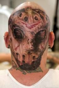 tatuaggio ritratto di Jason inquietante testa stile horror colorato