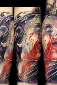 brazo color horror estilo sangrienta mujer cabeza tatuaje