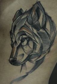 motivo tatuaggio testa di lupo stile geometrico colore lato vita