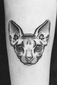 rokas pelēks cilvēka sejas kaķa galvas tetovējuma raksts
