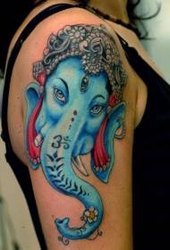 الفتيات الازدهار الأزرق غانيشا الفيل إله الوشم نمط