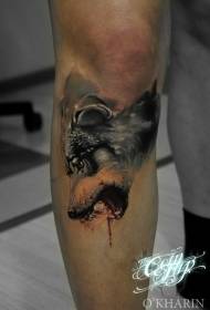 leg Color creepy bloody wolf head tattoo