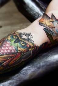 käsivarren väri vintage sarvikuono pää ja pöllö tatuointi
