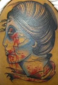 ŝultra koloro zombia virina kapo tatuaje