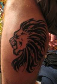 leg black tribal mane lion head tattoo