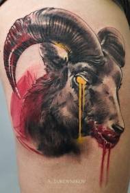 tatuaggio di testa di capra insanguinata in stile horror di colore delle gambe