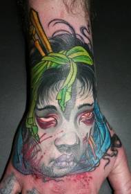 ručno leđa zastrašujuće tradicionalne boje zombi djevojke prvi uzorak tetovaža