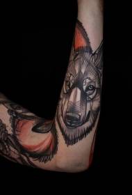 Arm Colour Sketch Wind Wolf Head Tattoo Pattern