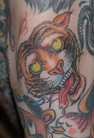 ben färg död tigerhuvud tatuering bild