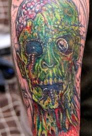 imagem de tatuagem de cabeça de zumbi de cor de ombro