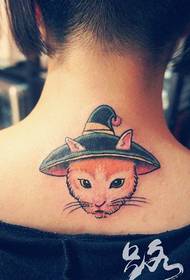 여자 목 아름다운 귀여운 고양이 문신 도안