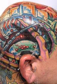 машка боја на главата, биомеханичка разновидна слика за тетоважа
