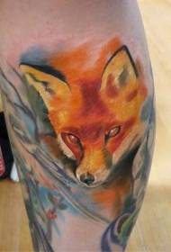Patrón de tatuaxe de cabeza de raposo de cor de auga de pernas