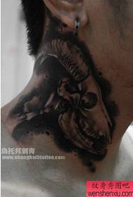 popular classic sheep head tattoo pattern at the neck