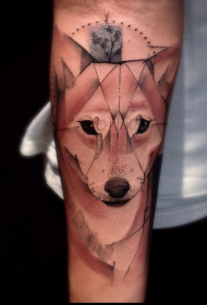 arm geometrische stijl gekleurde vos hoofd tattoo patroon