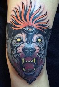 tatuaggio testa di lupo diavolo stile scuola nuovo colore gamba