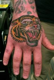 hand back natural color traditional roaring tiger head tattoo picture