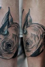 disegno del tatuaggio testa di rinoceronte piccolo lavaggio gamba grigia