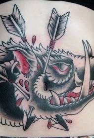 abdominal old style style bloody wild boar head with arrow tattoo