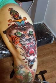 zampe tatuate vecchio genere color testa di tigre e motivo tatuaggio spada