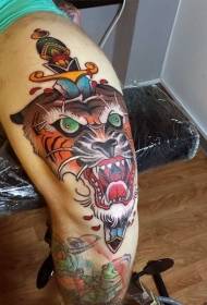 legged alen Genre Faarf Tiger Head a Schwert Tattoo Muster