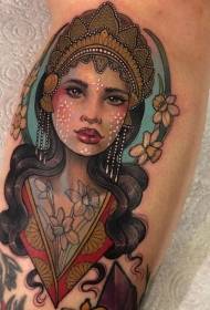 жінка голова татуювання візерунок різноманітність мистецтва татуювання живопис стиль і чорно-білий сірий стиль жінка голова татуювання візерунок