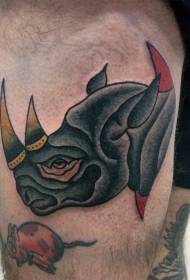 Kafa launi tsohon makarantar rhinoceros kai tsarin tattoo