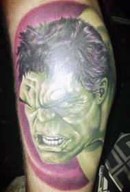 motif de tatouage hulk en colère couleur de jambe masculine