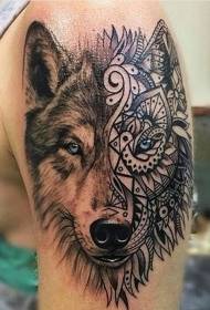taktak warna réalistis topéng serigala sirah tato gambar