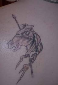 indietro semplice tatuaggio con bandiera federale e testa di cavallo