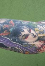 shoulder color bloody geisha head tattoo pattern