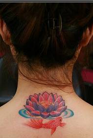fashion female neck beautiful looking lotus koi tattoo picture 33164-girls neck can be seen 哆 a a dream tattoo picture