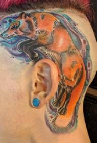 nove tette di volpe di tatuaggi di stampa di ragazza tinta di colore Fox tatuate stampa