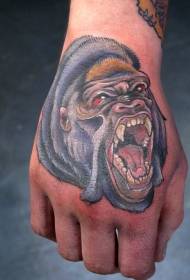 rankomis šaukiantis gorila galvos spalvos tatuiruotės raštas