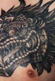 mannelijke borsten veren zombie hoofd Azteekse tattoo patroon