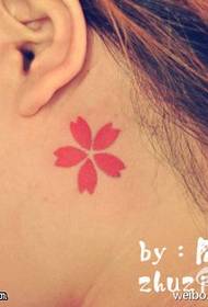 back neck pink cherry blossom tattoo pattern