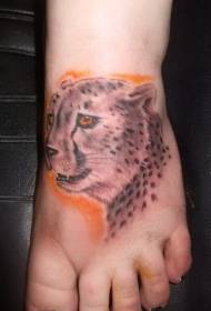 腳回獵豹頭橙色背景紋身圖案