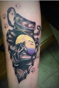 old school colored arrows and moon wolf tattoo pattern