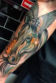 ogwe aka agba ọhụrụ ụdị Winged horse head tattoo picture