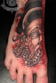 noha horor styl barva krvavé gejša tetování 34016-noha barva žirafa hlavy tetování vzor