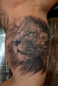 immagine realistica del tatuaggio della testa del leone di colore della spalla maschio
