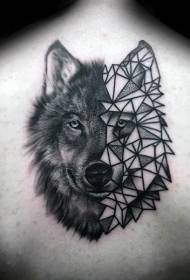 costas semi-real semi-geométricas lobo cabeça tatuagem padrão