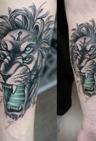 kepala singa berwarna lengan dan pola tato tangga