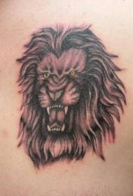 Patrón de tatuaje de cabeza de león de ojo verde marrón trasero
