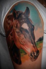 боја рамена реалистичан узорак тетоважа главе коња