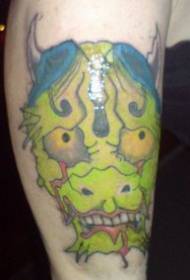 ben grönt gargoyle huvud tatuering mönster