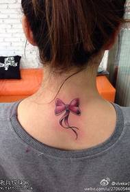 female neck color bow tattoo pattern